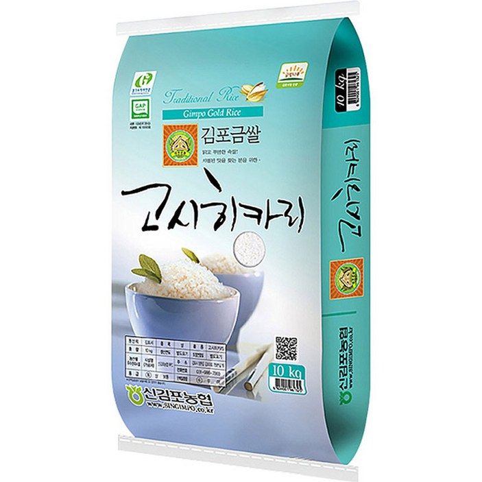 신김포농협 2022년 햅쌀 김포금쌀 고시히카리, 10kg(특등급), 1포