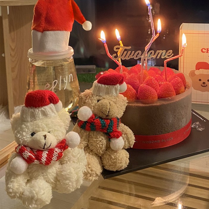 크리스마스춤추는인형 이플린 크리스마스 산타 곰인형 2종 + 스티커 가랜드 + 선물상자 장식 소품 풀세트, 혼합색상