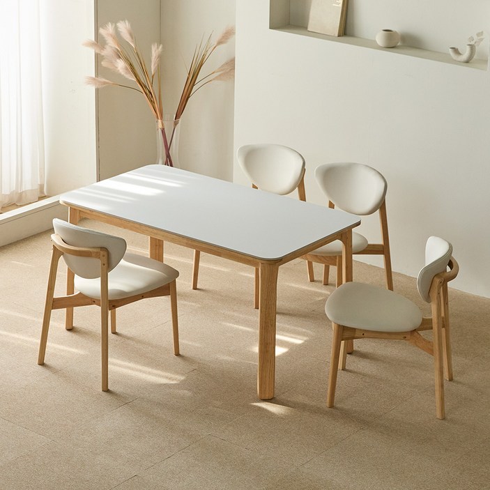 리샘 토리 세라믹 원목식탁  벨체어 B의자 세트 4인용 방문설치, 내추럴, 일반의자 4