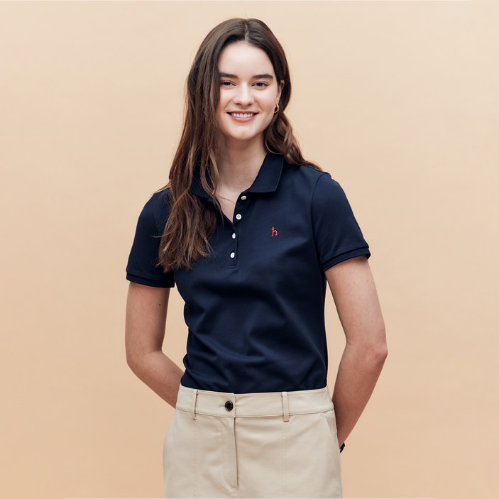 헤지스 여성용 아이코닉 슬림핏 반팔 피케 티셔츠