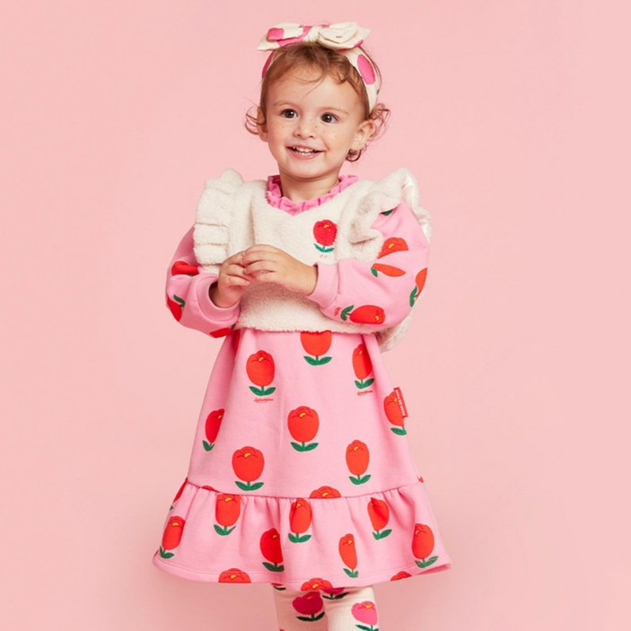 베베드피노 유아용 올 오버 튤립 기모 원피스 세트 BP34OD220