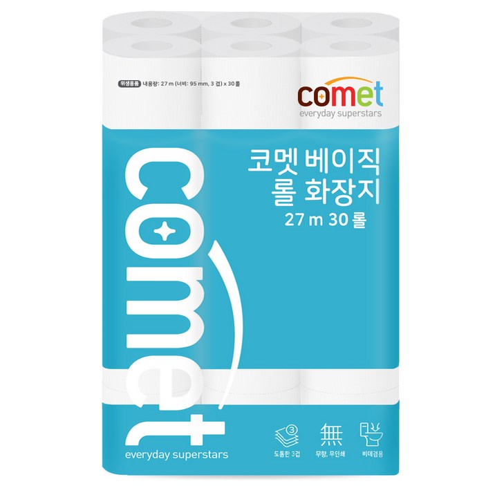 코멧 베이직 3겹 롤화장지 27m 코멧 베이직 3겹 롤화장지 27m