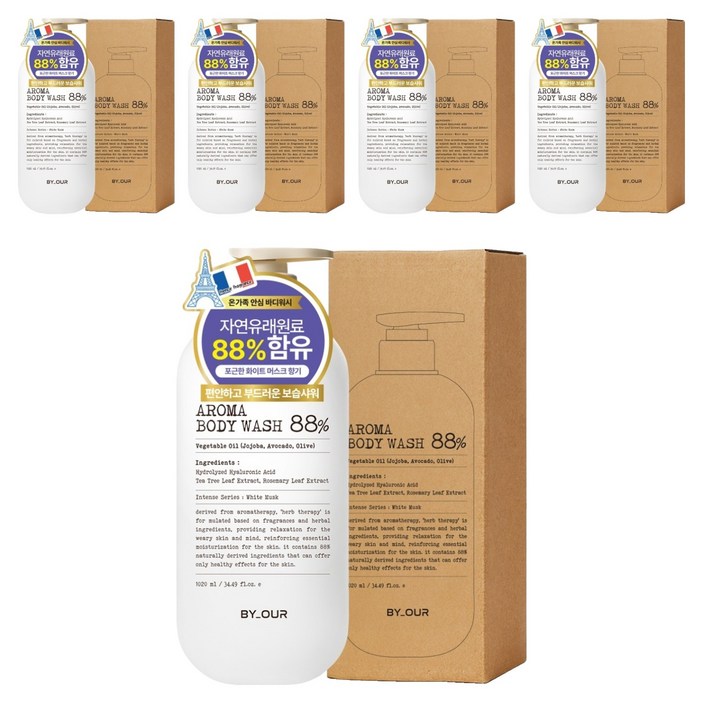 바이아우어 약산성 퍼퓸 아로마 바디워시 화이트머스크, 1.02L, 5개