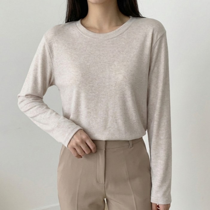 라라온 여성용 면 기본 무지 라운드넥 긴팔 티셔츠 26TSP3704