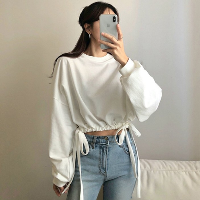 듀오리본크롭맨투맨 빅사이즈 오버핏 라운드 긴팔 데일리룩 여성용 박스티 봄 가을 신상 듀오리본크롭맨투맨 빅사이즈 오버핏 라운드 긴팔 데일리룩 여성용 박스티 봄 가을 신상