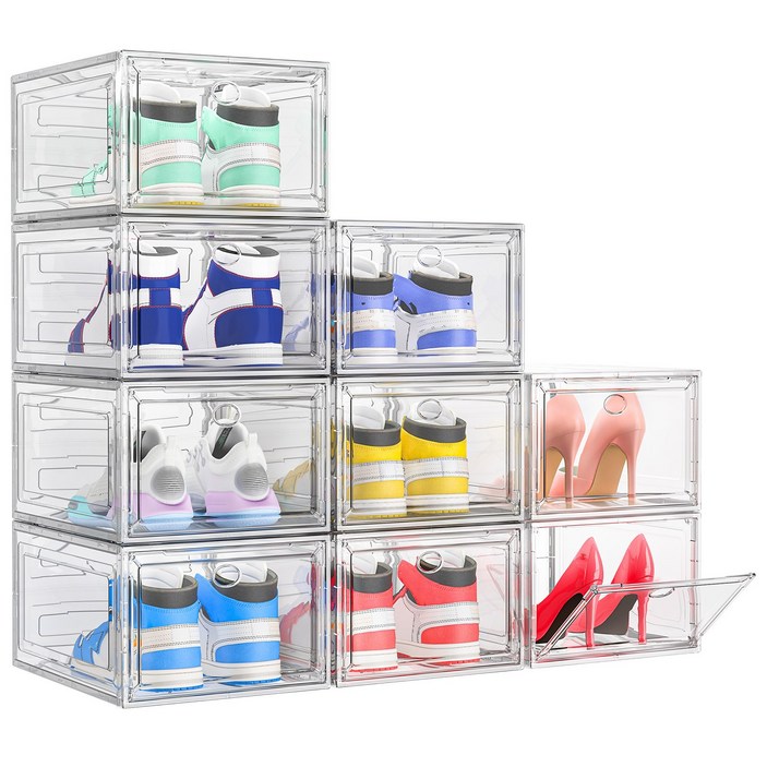 Ruesious 투명 플라스틱 신발 정리함 아크릴 신발 케이스, 9개, 화이트