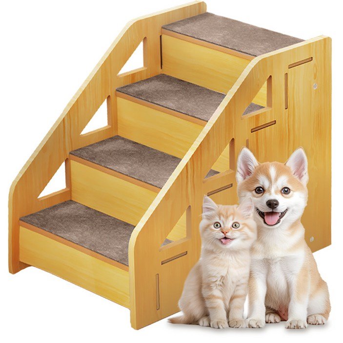 <원목 프리미엄> 강아지 프리미엄 안심 계단 3단 논슬립 + 자연감 인테리어, 1개