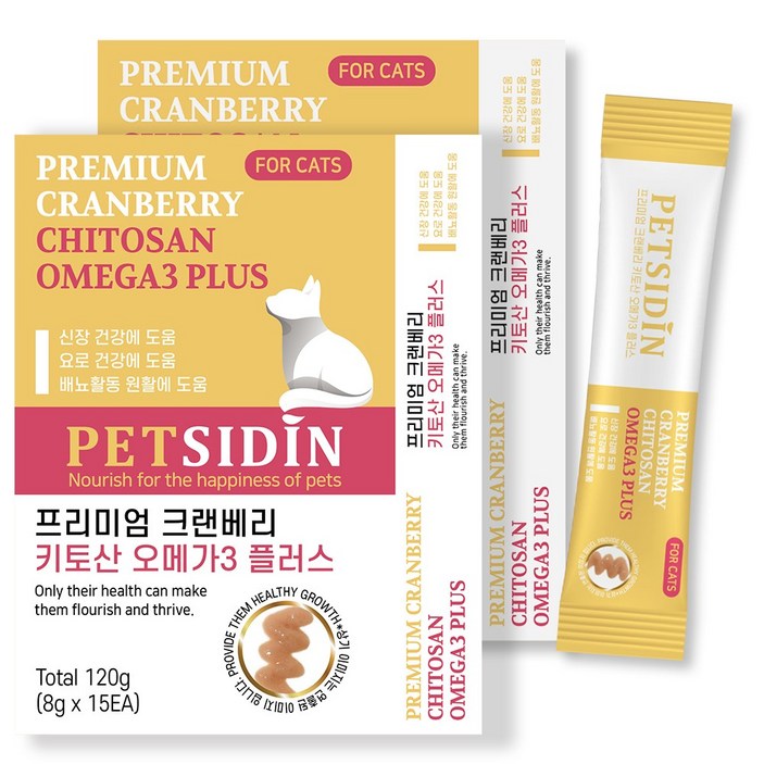 펫시딘 고양이 크랜베리 키토산 오메가3 신장건강 요로건강 배뇨활동원활 영양제, 15회분, 장건강/유산균, 2개