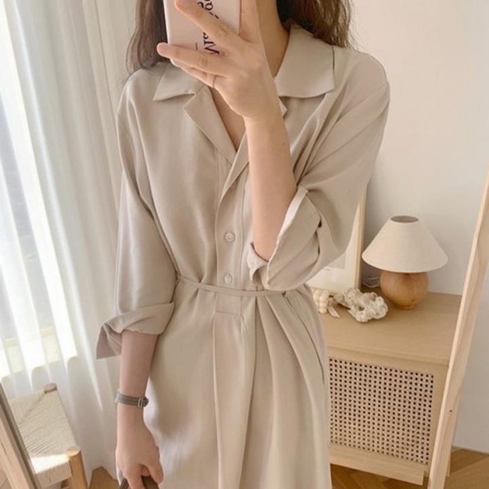 봄가을 카라 루즈핏 원피스 롱