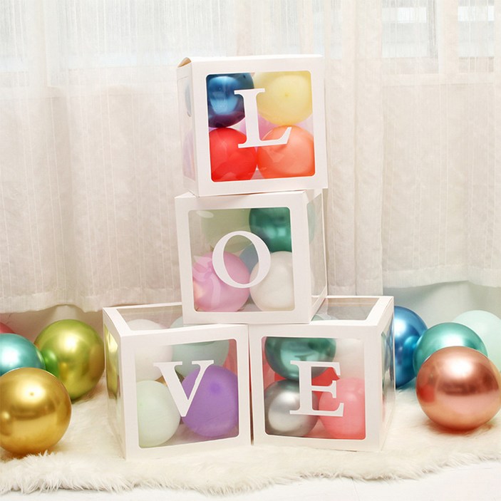 투명 LOVE BABY 레터링 풍선 박스 생일 기념일 밸런타인 데이 풍선박스 화이트, LOVE