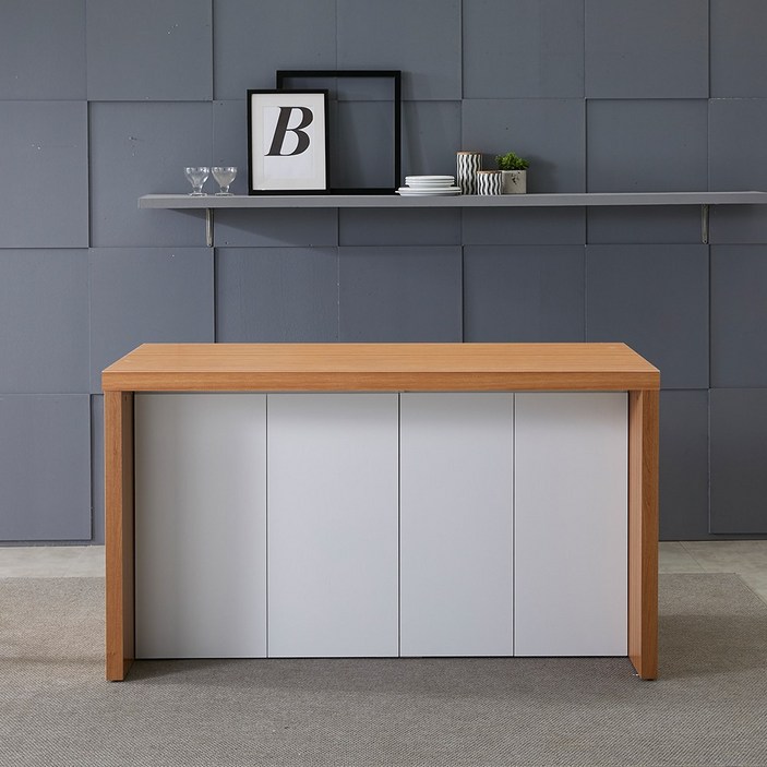 [퍼니럭스] 젠트 아일랜드식탁 홈바 1600 D타입 - 4컬러, 수납장 그레이 + 상판 측판 오크