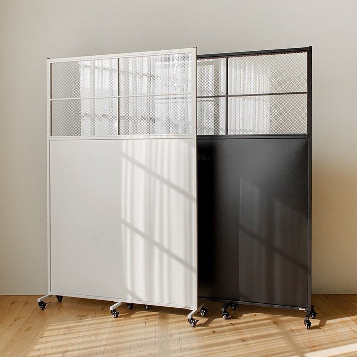 틴우드 유리 철제 이동식 파티션 1200 스탠드 세트 1200×1800, 화이트