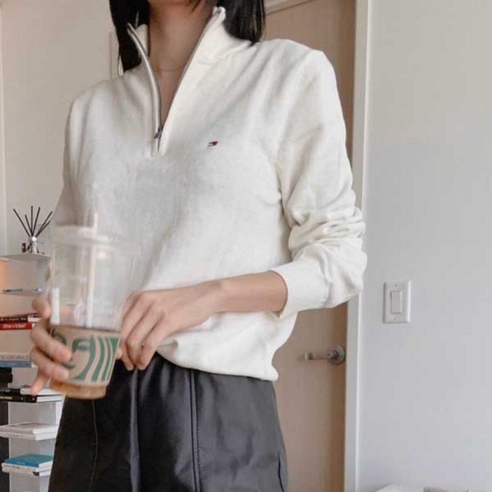 타미힐피거 23SS 신상 솔리드 반집업 남녀공용 니트 스웨터 14색 택1 78C6087