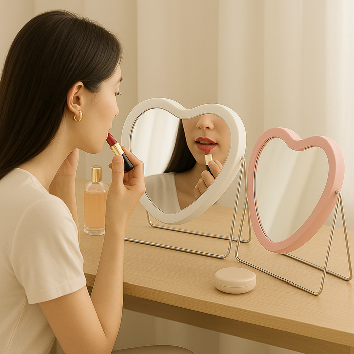 몽벨르 러블리 무드 감성 하트 탁상 거울, 핑크