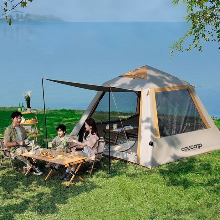 COUCAMP 56인용 에어텐트 전기 팽창식 캠핑 텐트, 아이보리