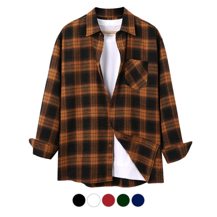 오버나인 남자 남성 루즈핏 남녀공용 체크 패턴 셔츠 남방