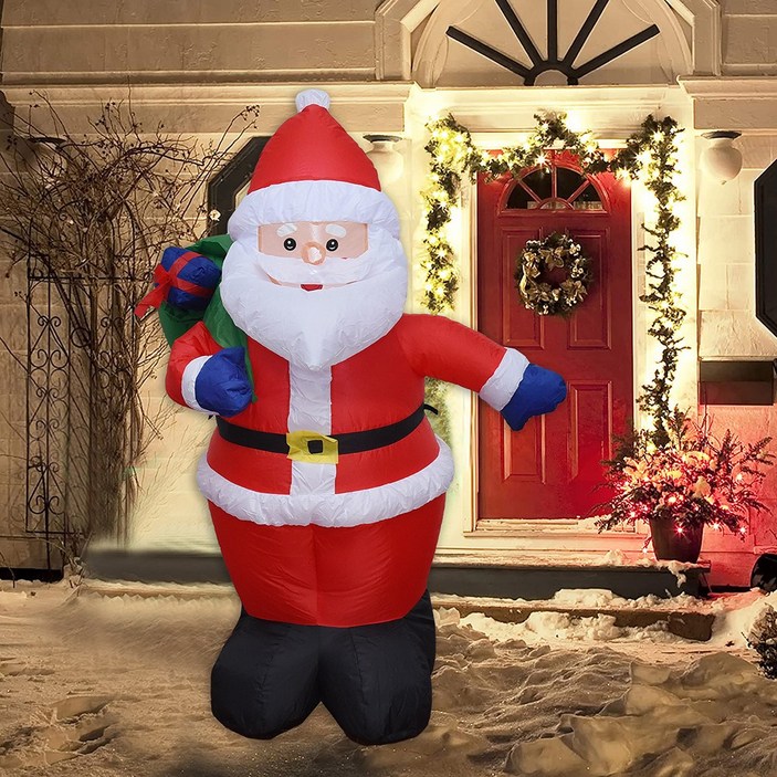 산타풍선 캠아웃도어 120cm 크리스마스 대형 에어 산타 클로스 LED 전구 에어펌프 장식 소품 풍선