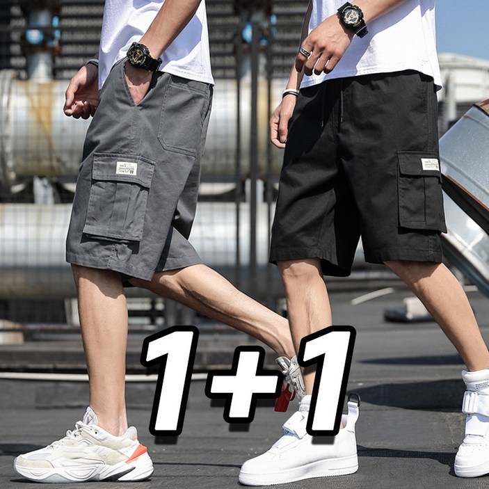 11 2장세트 남자 여름 카고 반바지 밴딩 캐주얼 5부 바지 빅사이즈 편안한 포켓 반바지