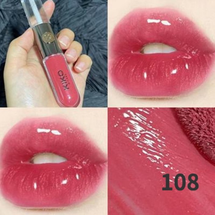 fizz 립글로우 키코 메이크업 더블 립 글로스 103 립스틱 거울 광택 밀크티 콩 페이스트 색상 투명 유리 도매