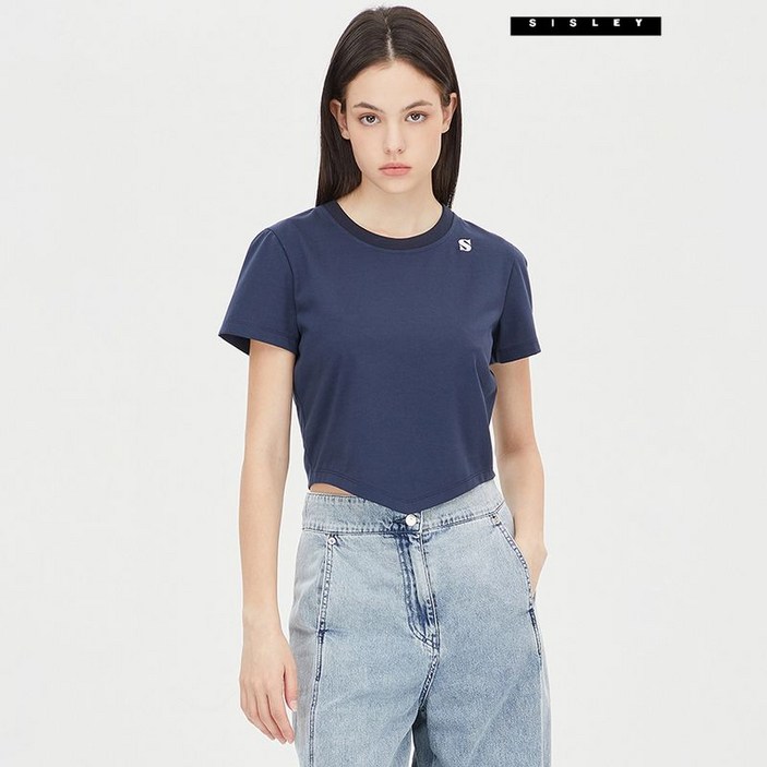 시슬리  자수 레터링 크롭 티셔츠 SATSD1531