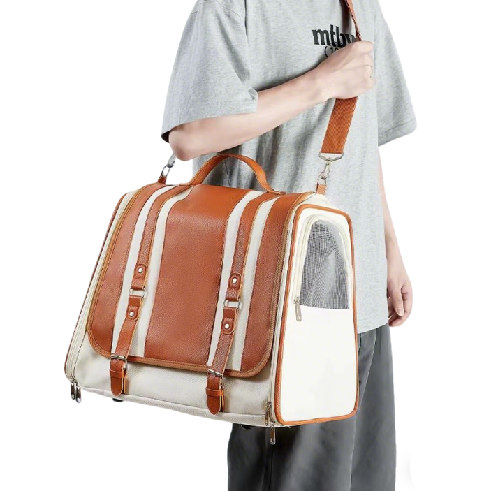 포프린츠펫 3면 통풍 반려묘  캐리어 백 - 초경량 접이식 대용량  스트레스 방지 쌍견 가방+손잡이