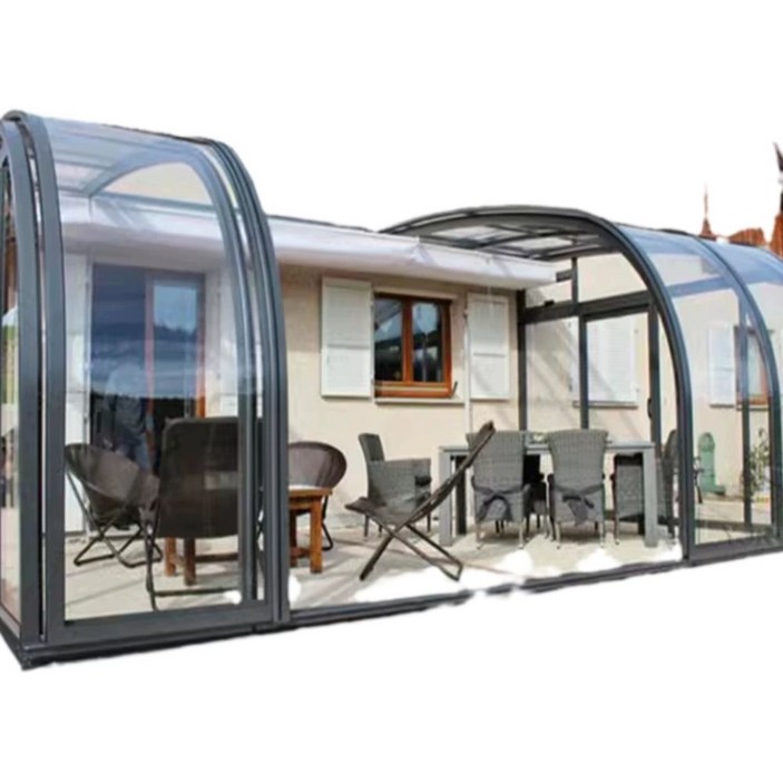 썬룸 테라스 폴딩도어 차양막 비가림 시공 온실 지붕