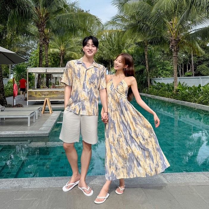 [44~77] 코타키나발루 일몰 광채 휴양지 커플룩 신혼여행 여름 바캉스 허니문 하와이안 시밀러룩 세트 휴가 여행용