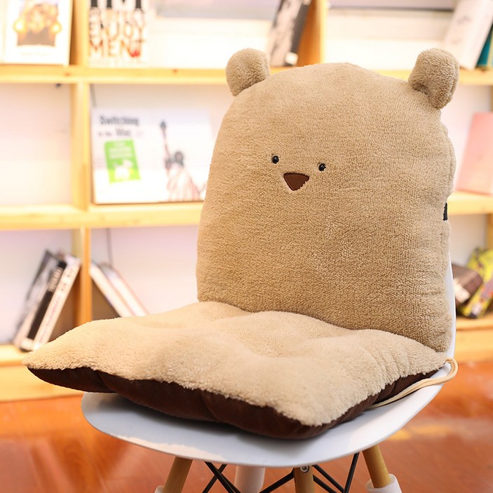 의자쿠션 트윈브로 지퍼형 푹신한 캐릭터 의자 방석 등쿠션, 곰