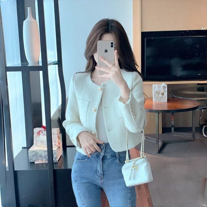 ANYOU 트위드 자켓 여성 봄 가을 프렌치 명품 스타일 럭셔리 룩 오피스룩 데일리 숏 아우터