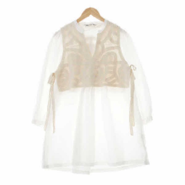 3031 자라 화이트 면혼방 뷔스티에레이어드브이넥셔츠원피스 [M]