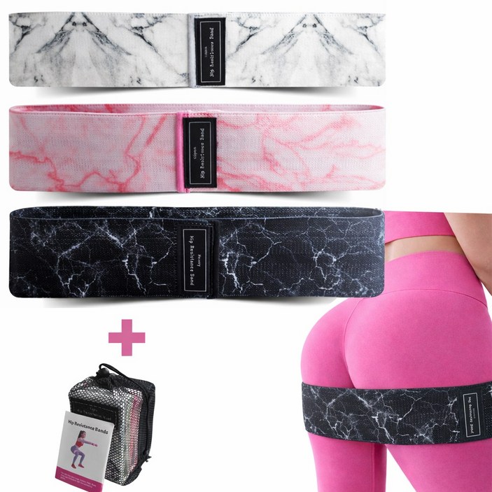 NUA 누아 힙업 밴드 스쿼트 저항 힙밴드 3종 1세트, 마블블랙,화이트,핑크, 3개