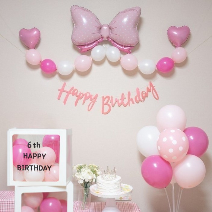 연지마켓 생일풍선 생일파티용품 리본풍선 세트, 핑크 벌룬박스 세트 연지마켓 생일풍선 생일파티용품 리본풍선 세트, 핑크 벌룬박스 세트