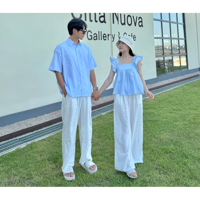 젤라또시밀러룩 커플룩 커플시밀러룩 남자셔츠 여자블라우스 블라우스 여름옷 신혼여행룩 해외룩 여름시밀러룩 여름커플룩