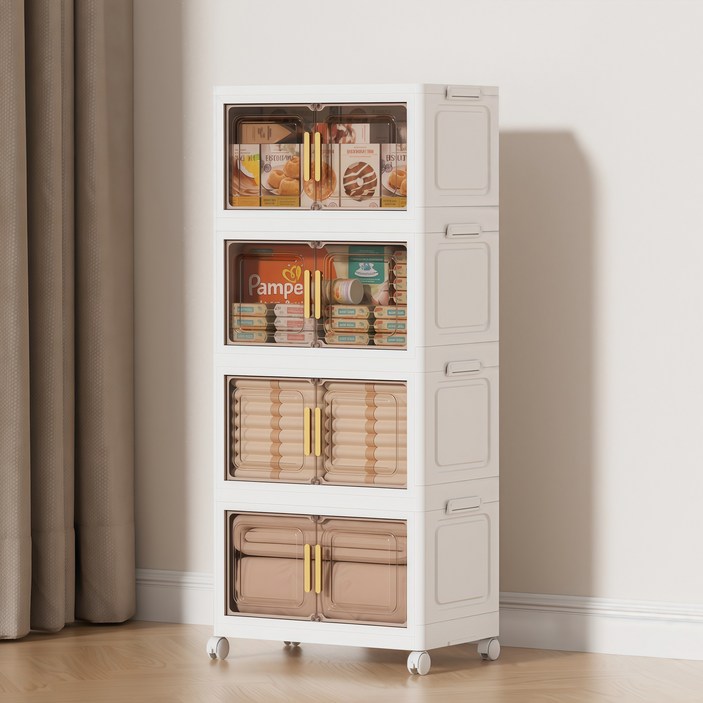 Kleeno 접이식 수납장 설치 안함 3단 4단 5단 이동식 양문형 수납장 대용량 다용도 폴딩 리빙박스