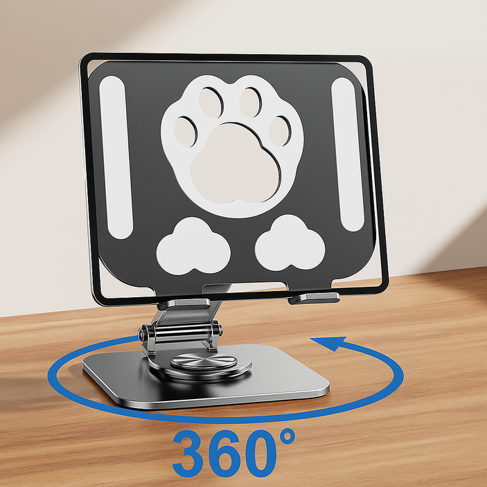 레드에셋 탁상용 태블릿 핸드폰 거치대 360도 회전 접이식 각도조절, 블랙, 테블릿 모델, 1개