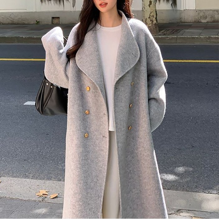 ORZQU 가을겨울 여성 캐주얼 시크 솔리드 미디 오버핏 모직 코트