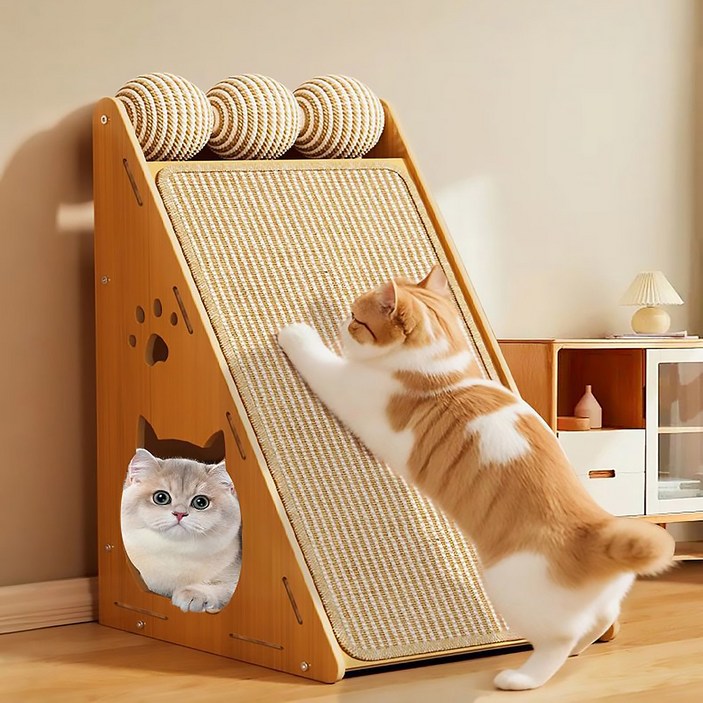 PETTOO 고양이 수직 스크래치 황마 편직 내마모 놀이공원, 1개, 노란색