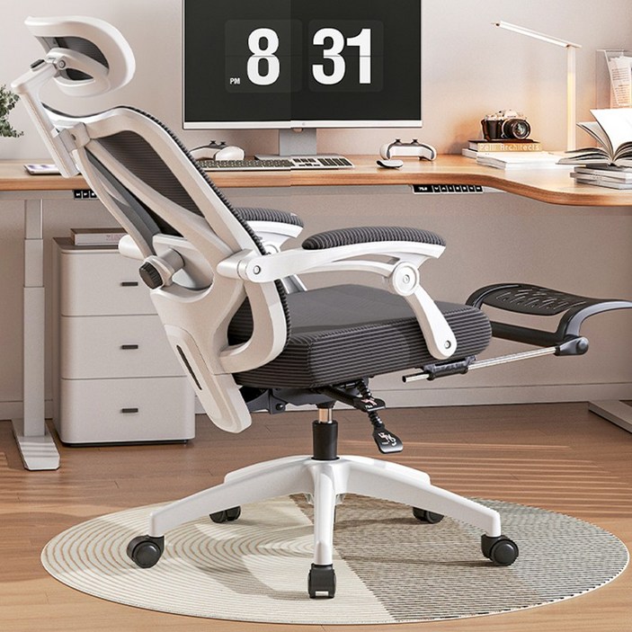 Homey Nest 컴퓨터 4향 허리받침 조절의자 책상용 사무용 사무실의자 HN-OC90W, 화이트