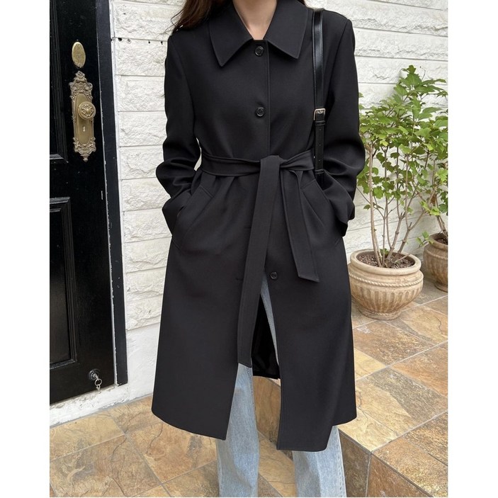 다다구리 Z0351A 여성 봄 가을 루즈핏 두꺼운 허리 스트링 트렌치 코트