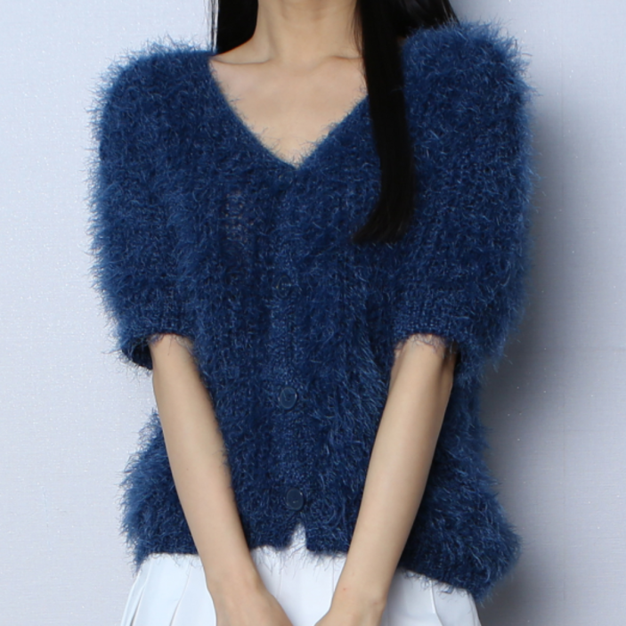 파라노말샵 (여친룩) 7색 부클 브이넥 반팔 크롭 니트 가디건 (파