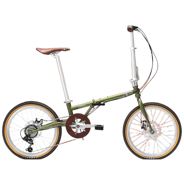 폴드리오 20인치 7단 클래식 접이식 자전거 휴대용 출퇴근 레트로 폴딩 미니벨로 버디, 1개, 148cm, 올리브그린