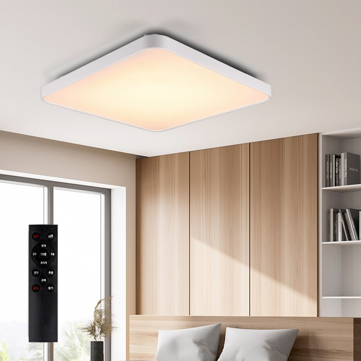 원하 삼색변환 디밍 플리커프리 칩셋 미러 방등 LED 75W + 리모컨 세트, 화이트