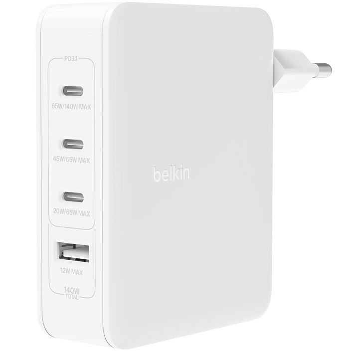 벨킨 Boostcharge Pro 140W 4포트 GaN 충전기, 화이트, 1개