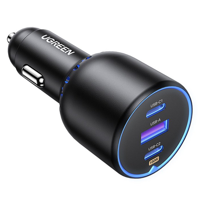 유그린 트리플 130W PD PPS QC 시거잭 멀티 차량용 고속충전기, CD293, 블랙
