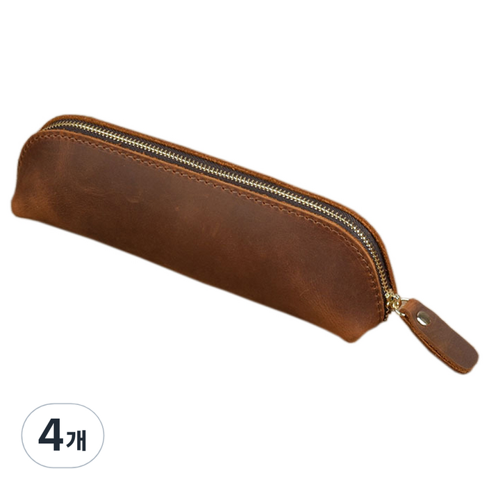 코히모 빈티지 가죽 펜 파우치 4W120, 다크브라운, 4개