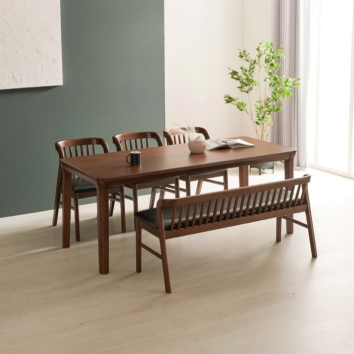 라로퍼니처 허그 1900 고무나무 원목 6인 식탁 세트