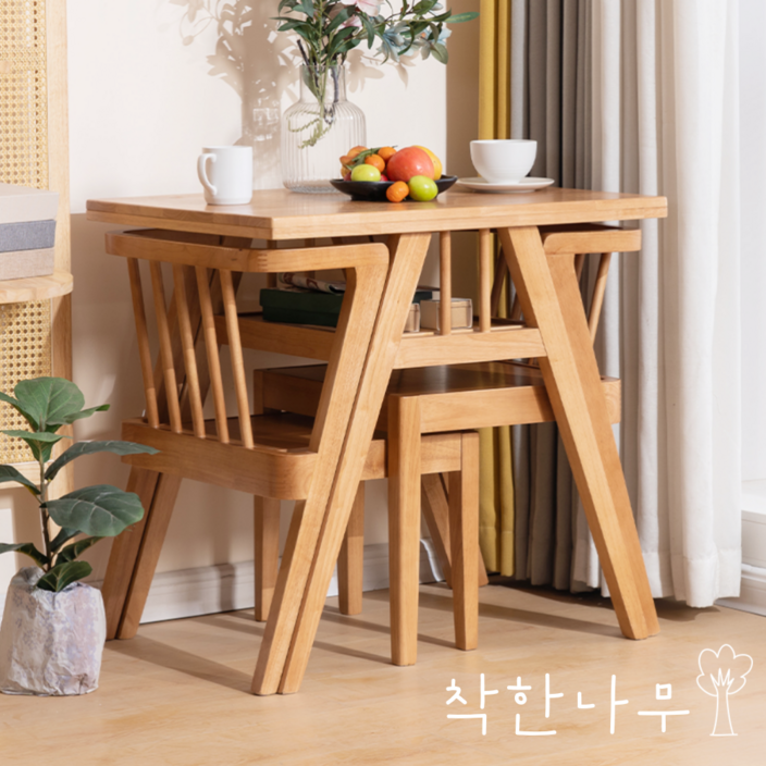 착한나무 감성 2인용 식탁세트 원목 카페 테이블 의자 세트, 체리우드 착한나무 감성 2인용 식탁세트 원목 카페 테이블 의자 세트, 체리우드