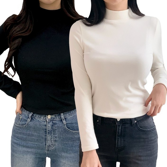 글라모라 부드러운 여성 반목티 긴팔 티셔츠 2종 세트