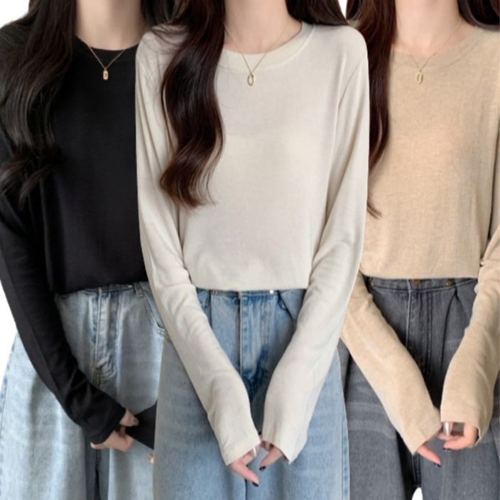 옐로우 피치 베이직 라운트 긴팔 티셔츠 총3p 111