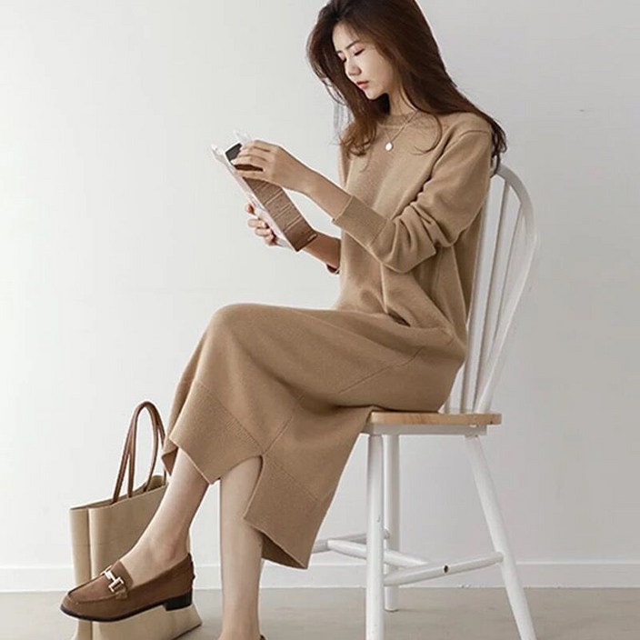 시연 가을 겨울 여성 스웨터 롱 니트 원피스 긴팔 시연 가을 겨울 여성 스웨터 롱 니트 원피스 긴팔